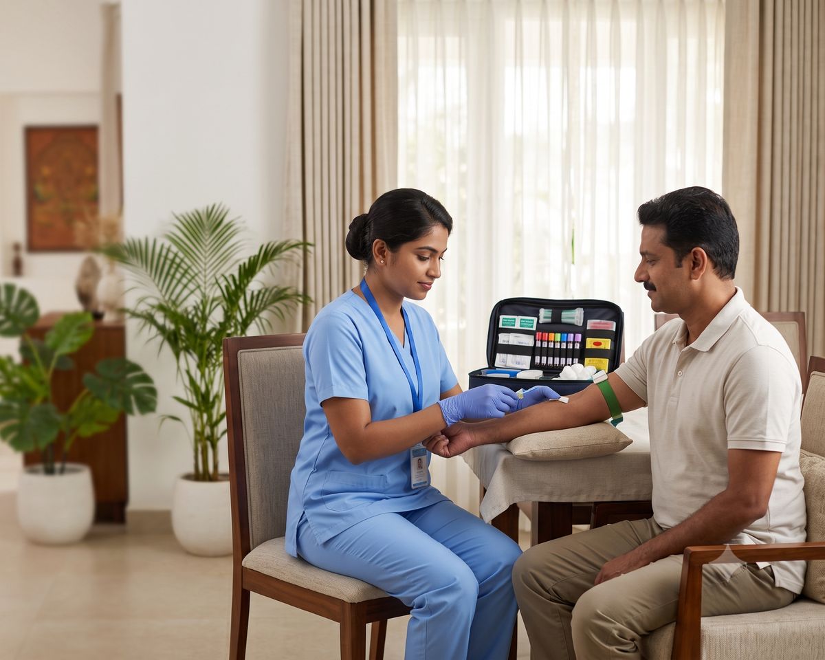 MicroCheck phlebotomist collecting a blood sample from a customer at home